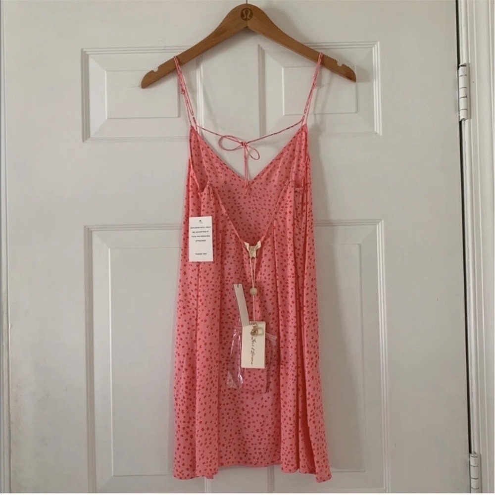 For Love & Lemons Pink Twinkle Slip Mini Dress Cowl Neck Spaghetti Strap L NWT - Picture 7 of 8